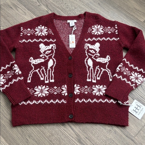Haute Hippie | NWT Burgundy Sweater Cardigan with Deer Pattern Sz Small - Picture 2 of 12